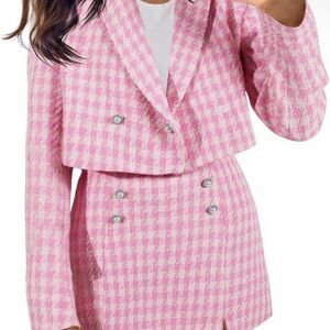 Pink Houndstooth Blazer and Skirt Set